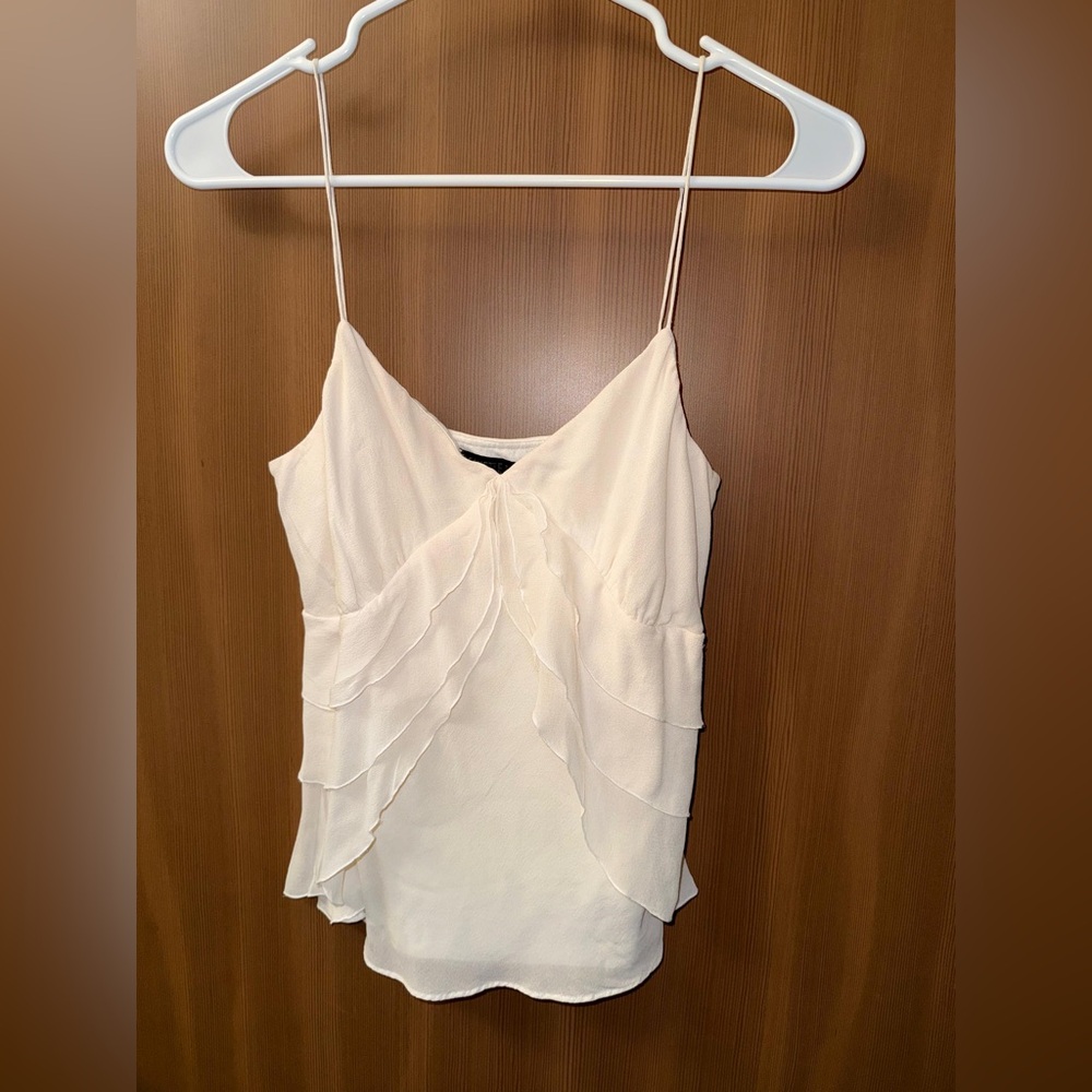 Lafayette 148 New York 100% Silk Ruffle Top in Cream Size: 8